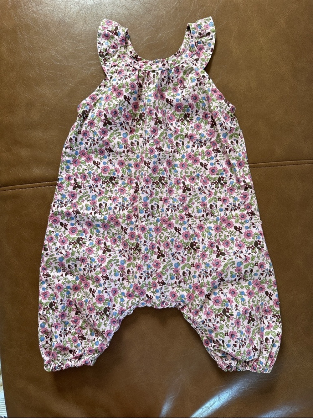 Maison Me Baby Floral Cotton Baby Romper in Pink & Green